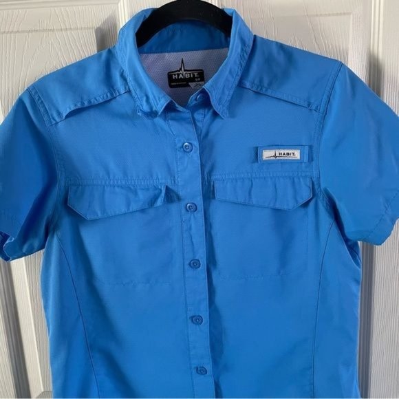 Habit Women’s Small Blue Collared Outdoor Sun Protection Fishing Vented Shirt - Picture 6 of 14